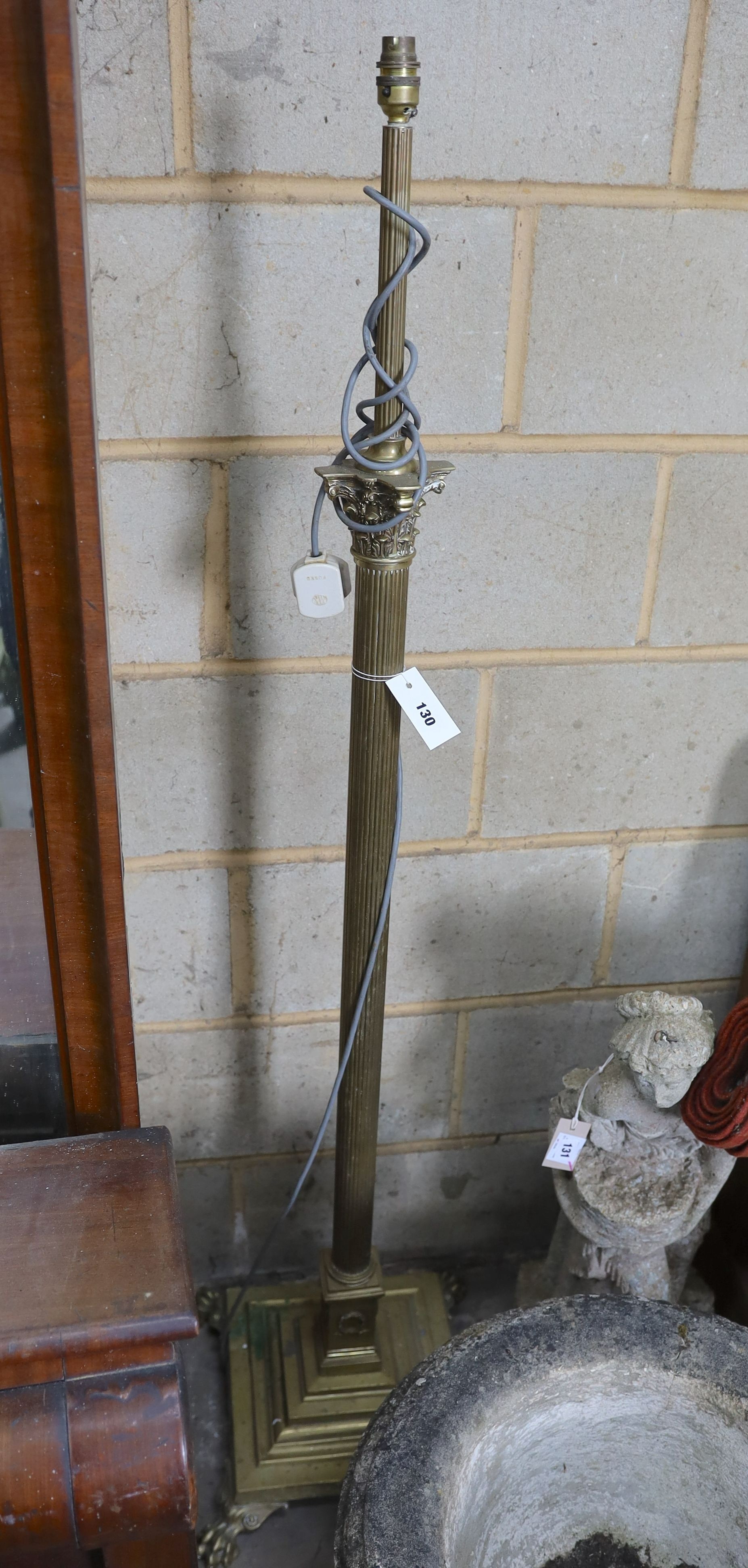 A Corinthian column brass standard lamp, height 150cm